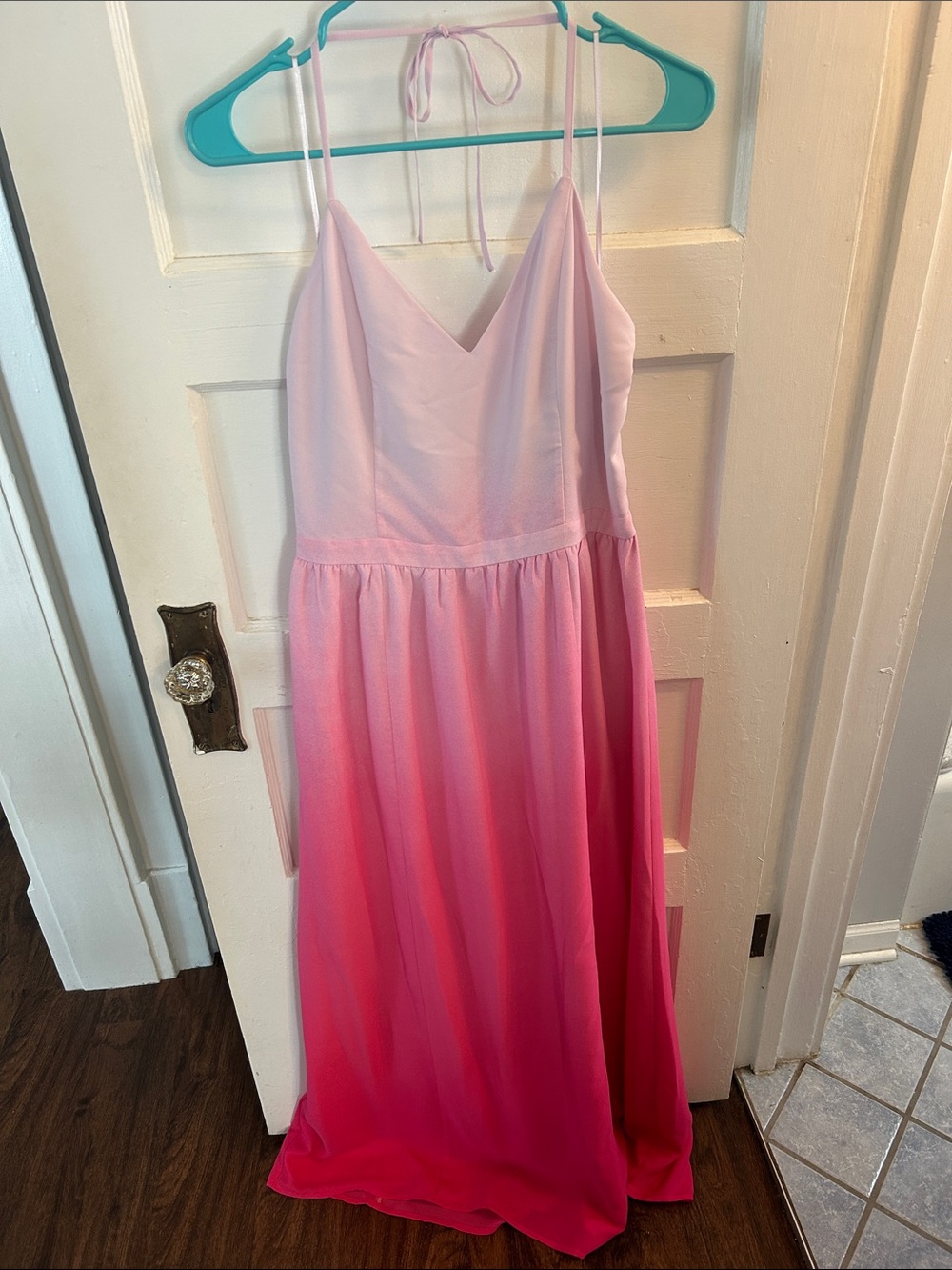 Express Pink Ombre Halter Maxi Dress — Light to Hot Pink